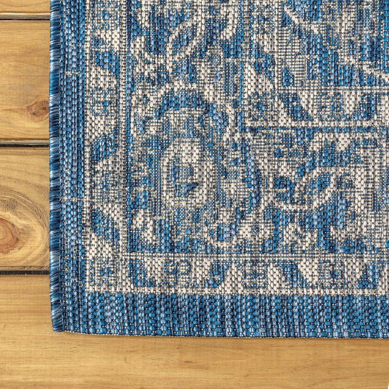 5' Round Palazzo Vine and Border Textured Weave Indoor/Outdoor Area Rug, Navy/Gray - JONATHAN Y