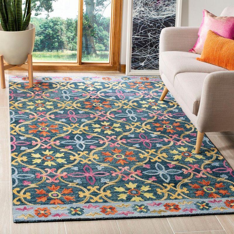 Handmade Blue and Multicolor Wool Area Rug, 5' x 8'