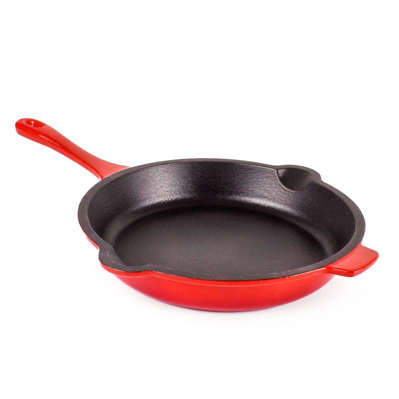 BergHOFF BergHOFF Neo 2Pc Red Enamel Cast Iron Cookware Set with 10" Fry Pan and Steak Press