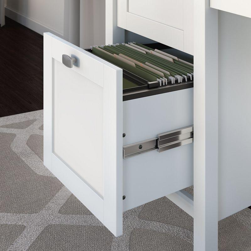 Broadview Computer Desk with Drawers Pure White - Bush Furniture: Mid-Century Modern, MDF, Office Furniture