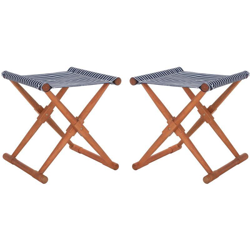 Breanne Stool Indoor/Outdoor (Set Of 2) - PAT7053 - Natural/Navy Stripe - Safavieh