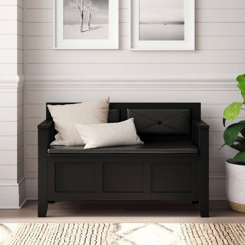 Carlton 44.5'' Black Faux Leather & Ash Wood Storage Bench