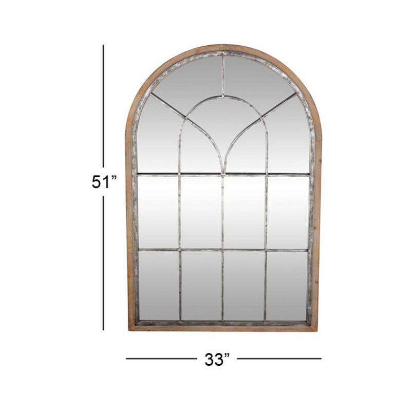 Glass Window Pane Inspired Wood Wall Mirror with Arched Top Brown - Olivia & May: Distressed Whitewash Finish, No Assembly Required