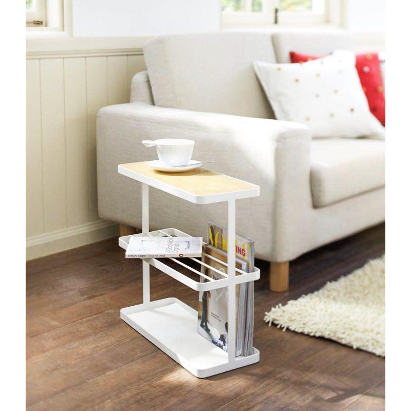 Tower Yamazaki Home Side Table With Storage Tier Shelves Narrow, Narrow Wooden And Metal End Table