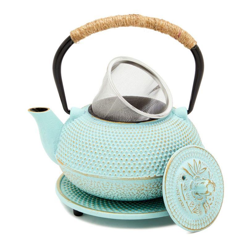 Pastel Green Cast Iron Japanese Teapot with Infuser and Trivet