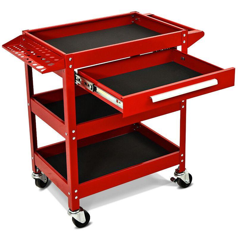 Three Tray Rolling Tool Cart Mechanic Cabinet Storage ToolBox Organizer w/Drawer