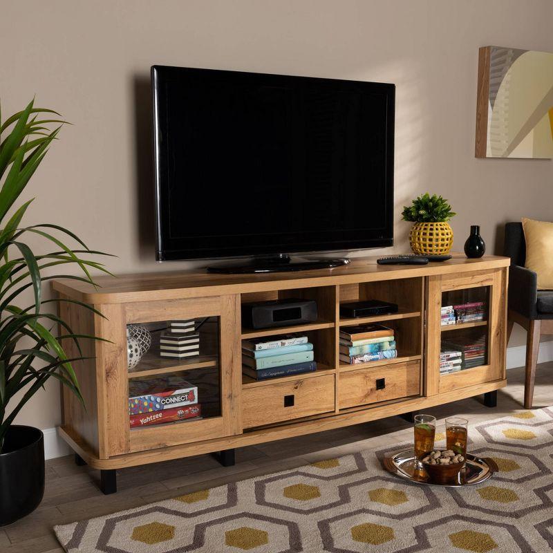 Walda Wood 2 Drawer TV Stand for TVs up to 65" Oak Brown/Black - Baxton Studio