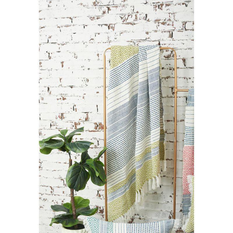 Citron and Blue Cotton Diamond Pattern Throw Blanket