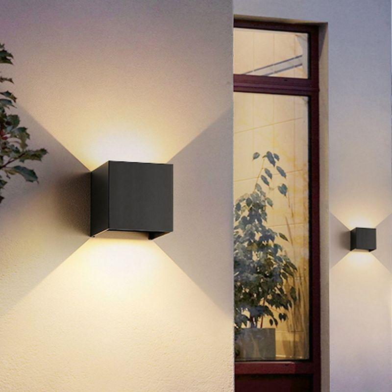 Black Aluminum Cube Dimmable Outdoor Wall Light, 2 Pack