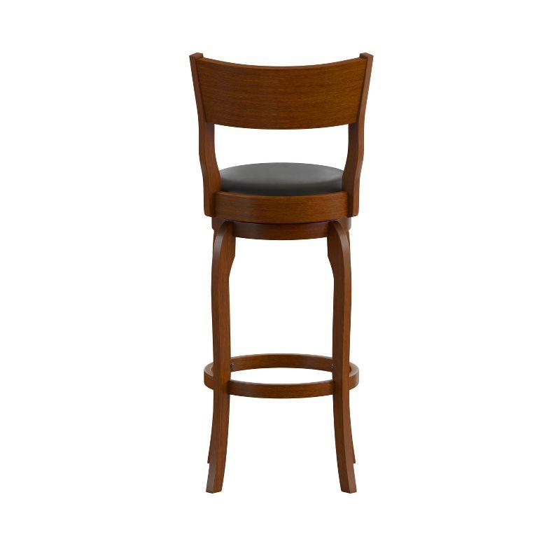 Merrick Lane 30" Classic Wooden Open Back Swivel Bar Height Pub Stool with Upholstered Padded Seat and Integrated Footrest