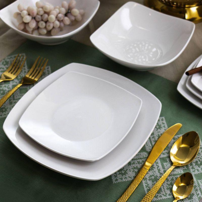 18pc Porcelain Newman Square Dinnerware Set White - Elama: Microwave & Dishwasher Safe, Service for 4, Solid Pattern