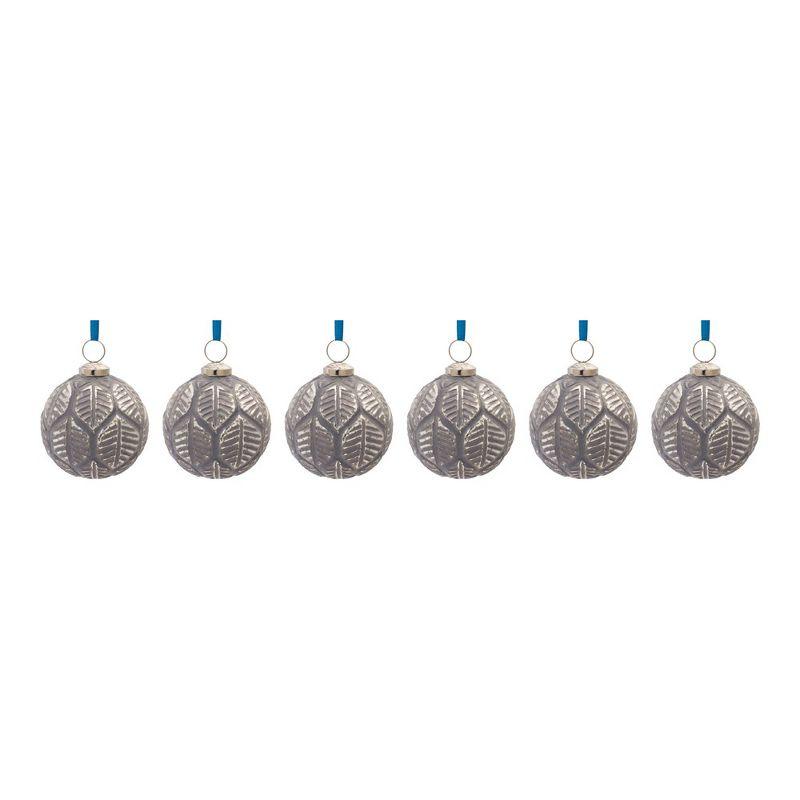 Melrose Etched Leaf Glass Ball Ornament (Set of 6)