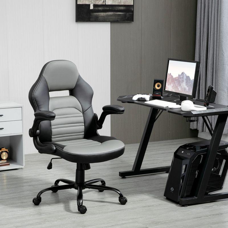 Vinsetto Ergonomic Gaming Chair, Racing Style Computer Chair, Executive Home Office Desk Chair with Faux PU Leather, Tilt, Swivel Wheels, Black / Gray