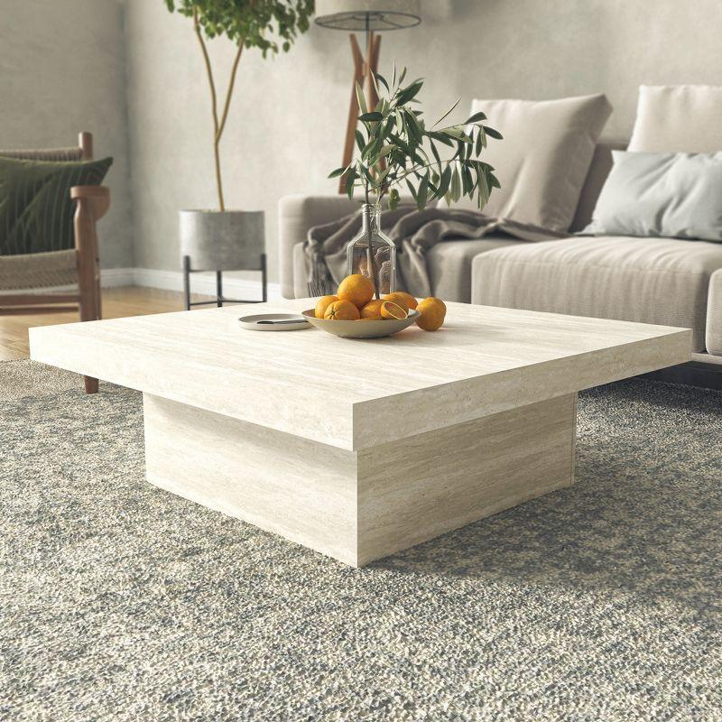 Galano Carmelo 35.4 in Square Wood Top Coffee Table in Concrete Gray, Cement Gray