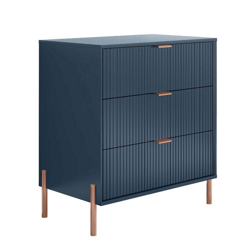 Festivo 3 Drawer Nightstand Navy: Scandinavian Modern Style, MDF Construction, Storage Solution with Anti-Tip Hardware