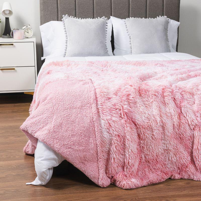 PAVILIA Fluffy Faux Fur Reversible Throw Blanket for Bed, Sofa, and Couch