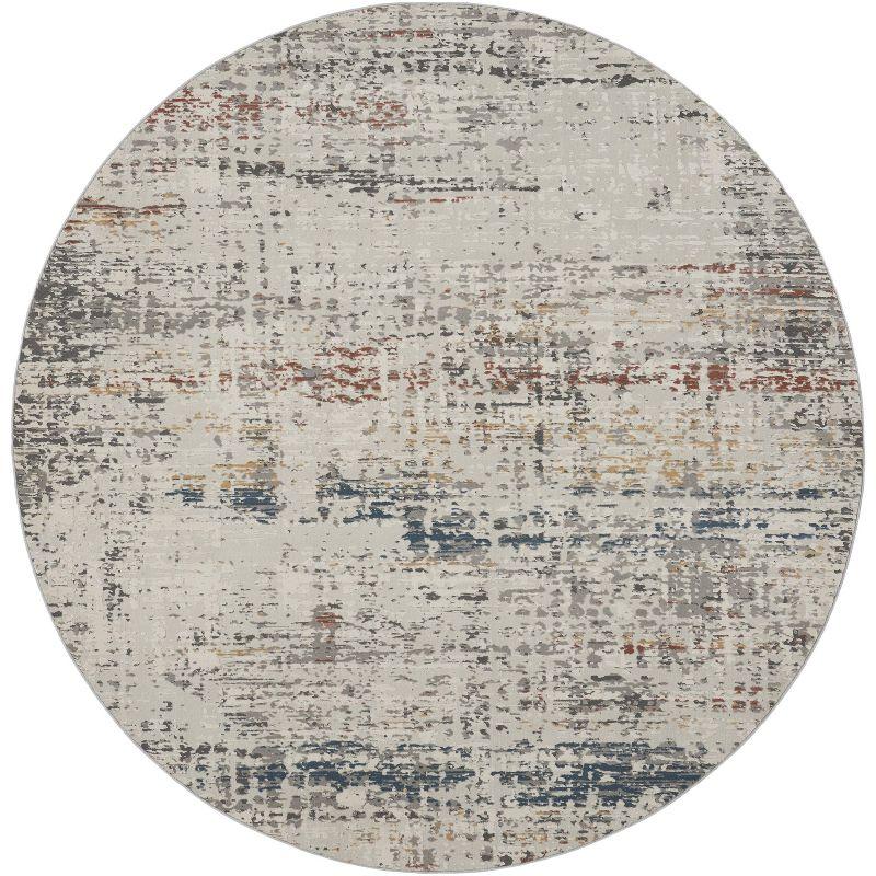 Gray and Multicolor Round Synthetic Area Rug, 7'10"