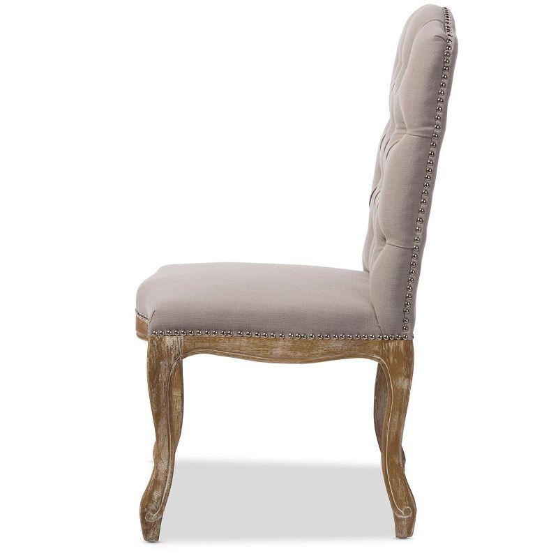 Hudson Weathered Oak Finish and Fabric Button Tufted Upholstered Dining Chair Beige - Baxton Studio: French Country Cottage Style