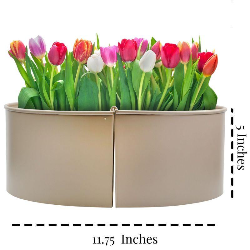 AuldHome Design Greige Round Umbrella Planter for Patio Table, Enamelware Half-Circle Planter Pots