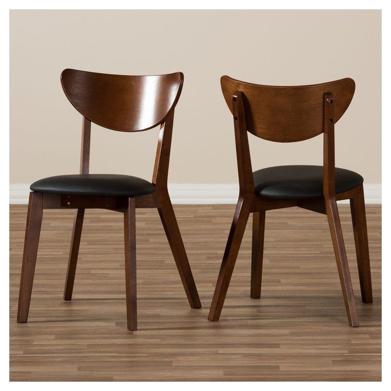 Set of 2 Black Faux Leather Walnut Dining Chairs