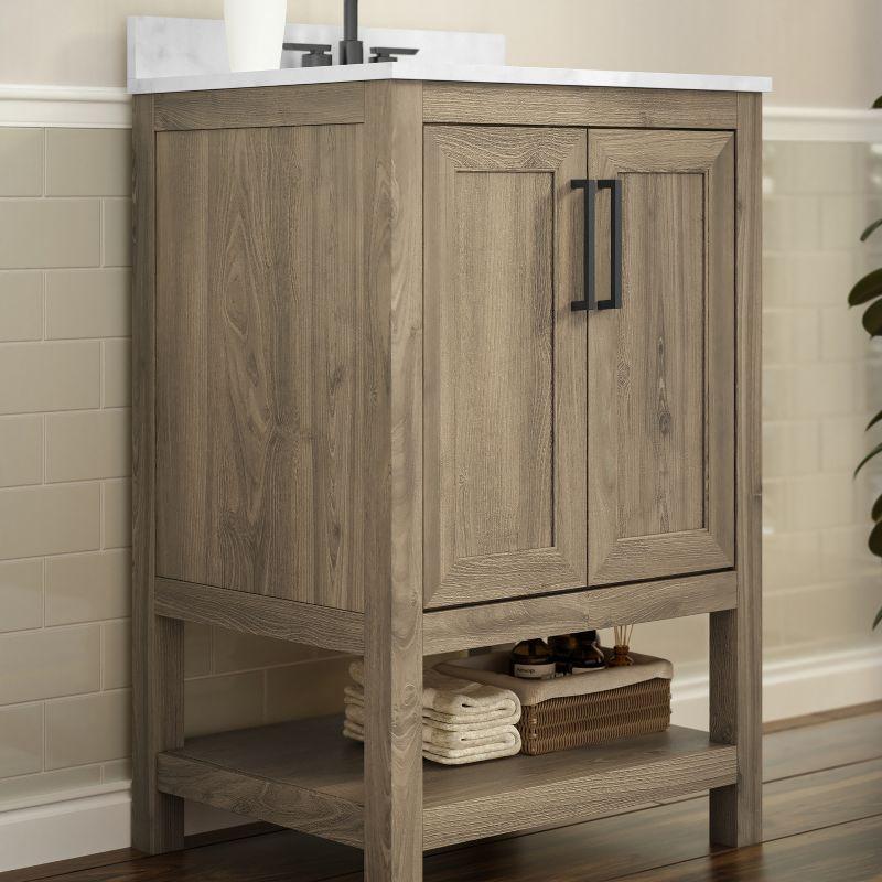 Flash Furniture 24 Inch Bathroom Vanity with Undermount Sink and Open Storage Shelf in Brown