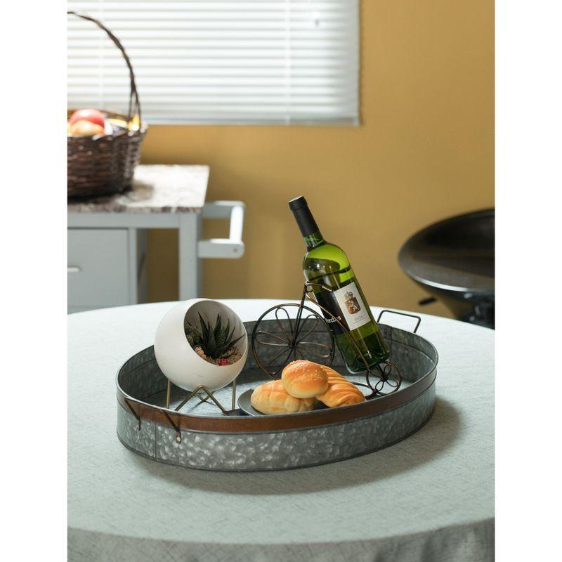 Vintiquewise Galvanized Metal Oval Rustic Serving Tray With Handles