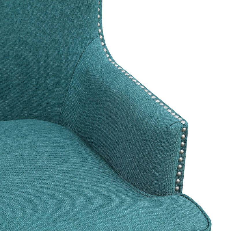 Transitional Teal Winged Accent Chair with Silver Nailhead Trim