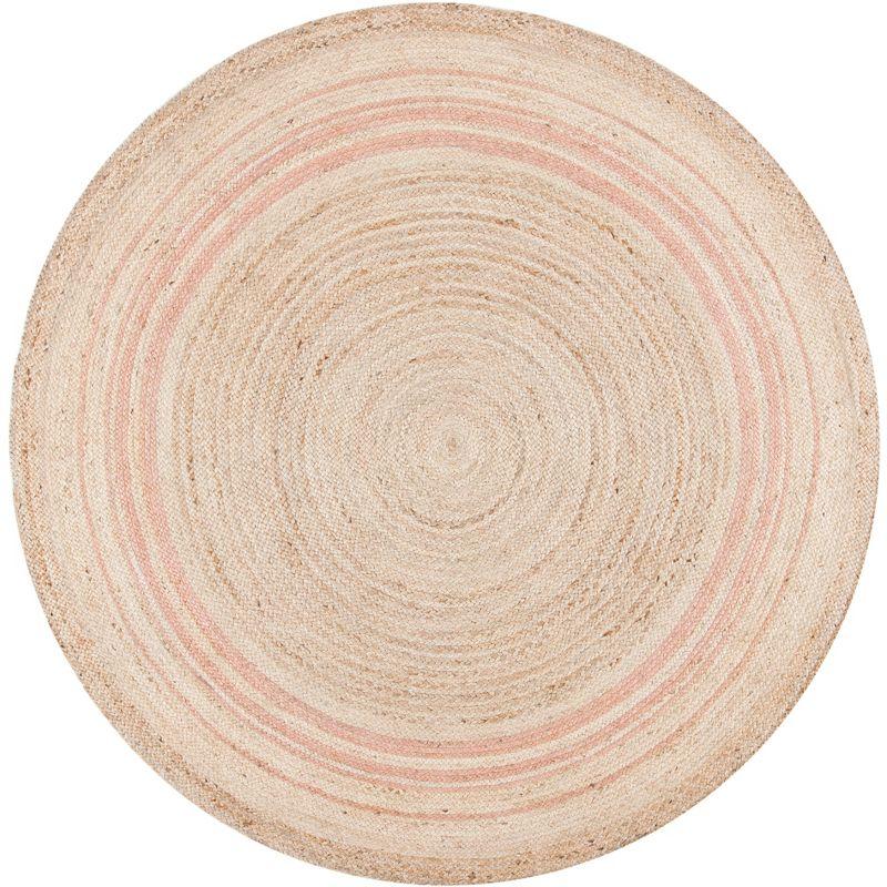 Handmade Pink Round Jute Area Rug, 7' Diameter