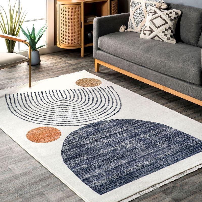 Beige Abstract Synthetic Non-slip Area Rug