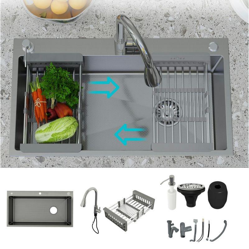 CHEVNI Silver Kitchen Sink 30 Inch Stainless Steel Single Bowl With Faucet Drop In Top Mount - Silver