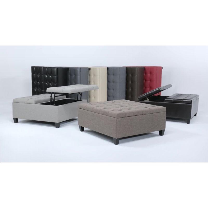 36" Elliot Coffee Table Storage Ottoman Faux Leather Mink Brown - WyndenHall: Tufted, Lift Top Bench