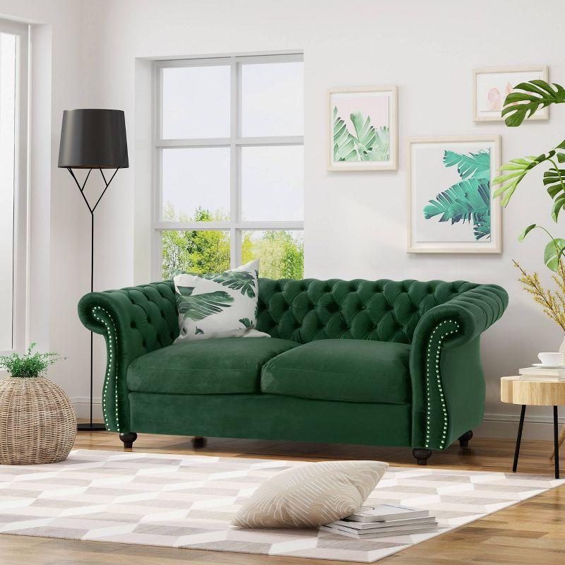 Somerville Traditional Chesterfield Loveseat: Button Tufted, Nailhead Trim - Christopher Knight Home