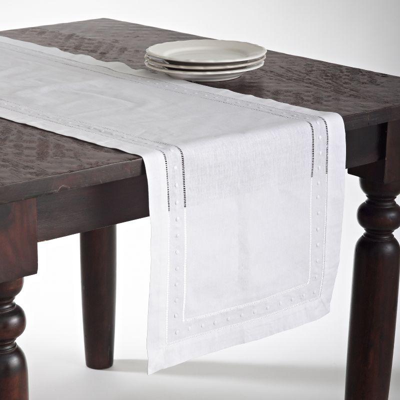 Saro Lifestyle Embroidered and Hemstitch Runner, White, 16" x 54"