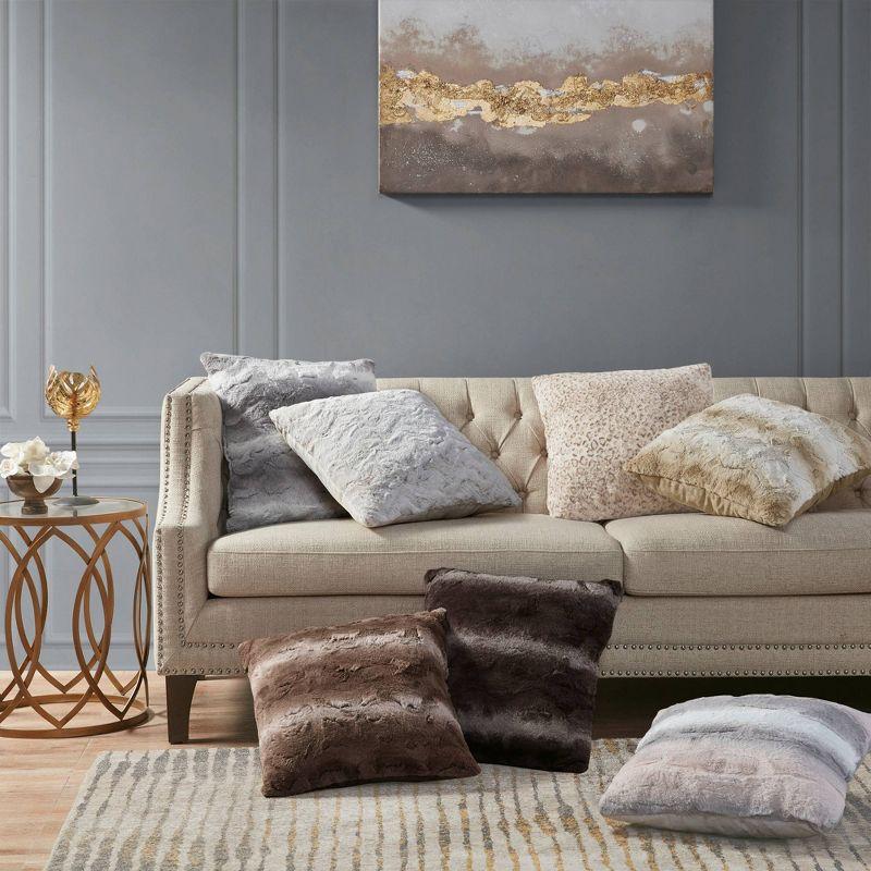 20" Blush and Grey Faux Fur Square Throw Pillow