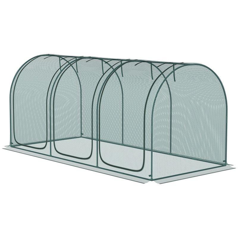 Outsunny 9 x 4ft Crop Cage with Three Zippered Doors, Storage Bag and Ground Stakes, Plant Protection Tent, Green