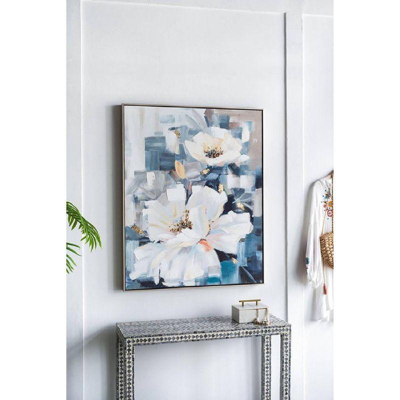 32.5"x40" Blooming Florals Hand Painted Wall Art with Polystyrene Frame - A&B Home: Contemporary Botanical Canvas