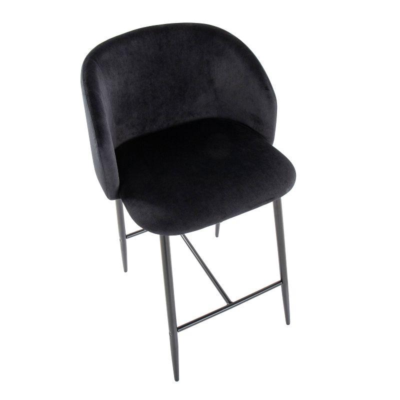 Set of 2 Fran Counter Height Barstools Black - LumiSource: Velvet Upholstery, Tapered Legs, Padded Bucket Seat