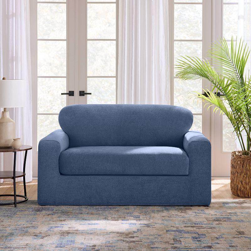 Indigo Two-Piece Stretch Loveseat Slipcover with Textured Design