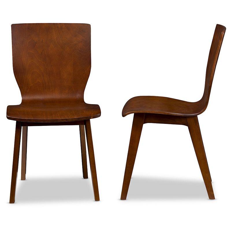 Baxton Studio Set of 2 Elsa Mid-century Modern Scandinavian Style Dark Walnut Bent Wood Dining Chairs: Polyester, Wood Composite Frame