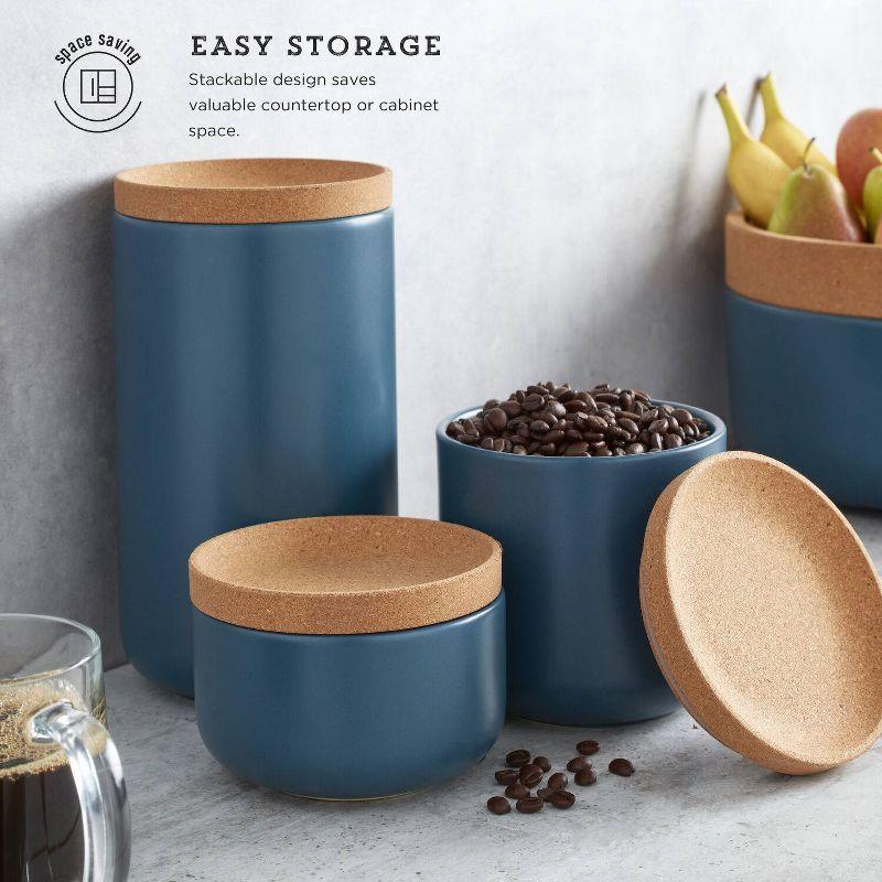 Kamenstein 3pc Canister Set Teal: Ceramic Kitchen Storage & Organization, Cork Lid, Lifetime Warranty