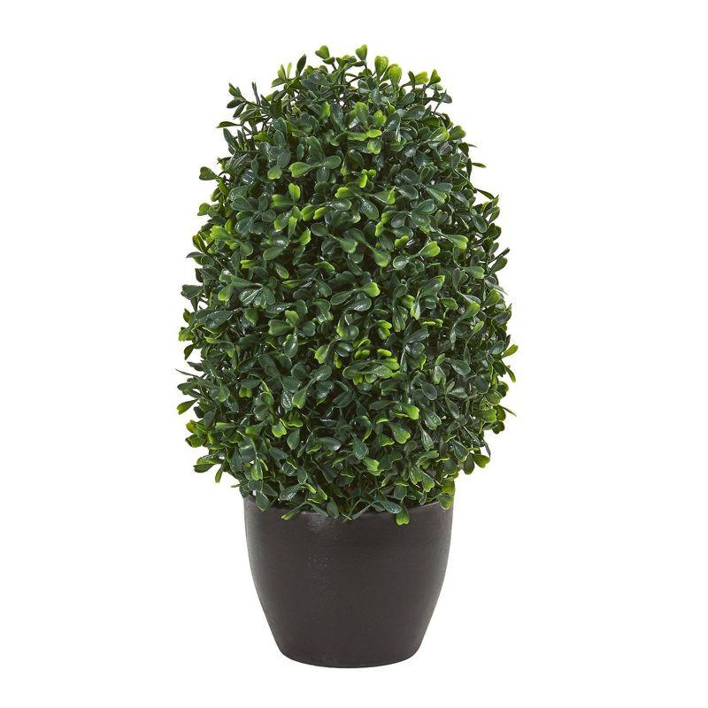 13-Inch Green Plastic Boxwood Topiary in Black Pot