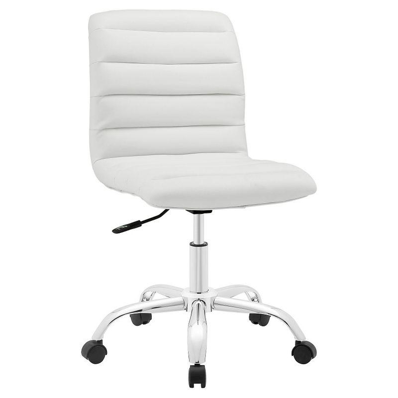 Cream Channel Tufted Armless Swivel Office Chair with Metal Base