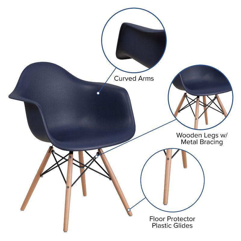 Navy Polypropylene Arm Chair with Wooden Legs