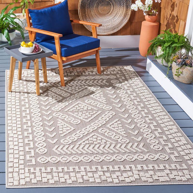 Beige and Light Beige Geometric Braided Rectangular Rug