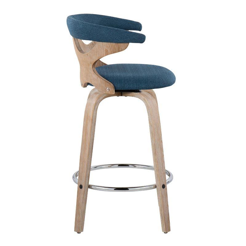 Set of 2 Gardenia Counter Height Barstools White Wash/Blue/Chrome - LumiSource: Swivel, Upholstered, Wood Legs, Foam Padded