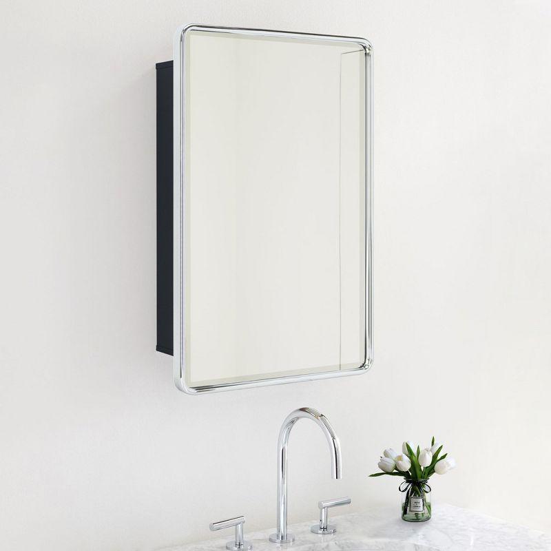 Polished Nickel Rectangular Metal Framed Bathroom Medicine Cabinet with Mirror