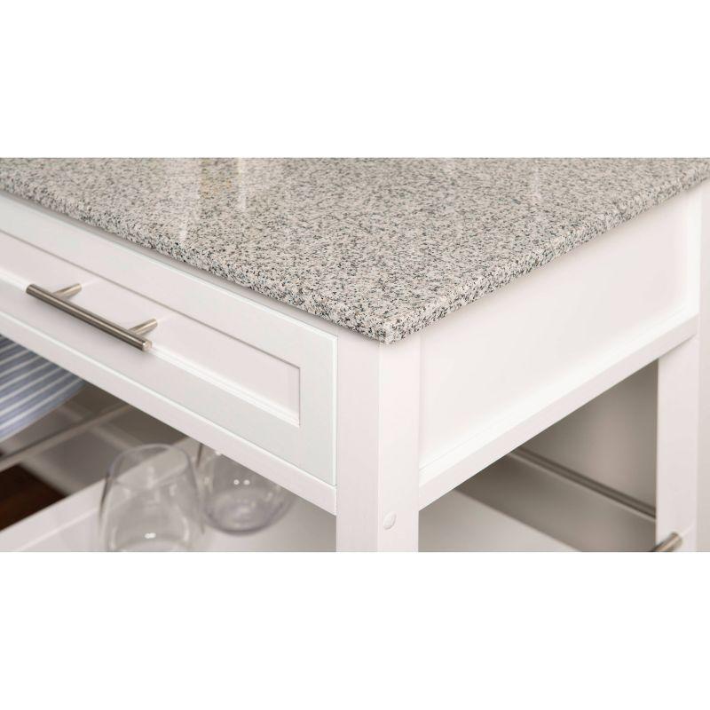 Mitchell Granite Top White Kitchen Cart with Storage