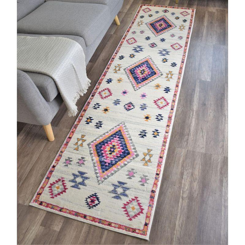 Sahara Ivory and Multicolor Tribal Runner Rug