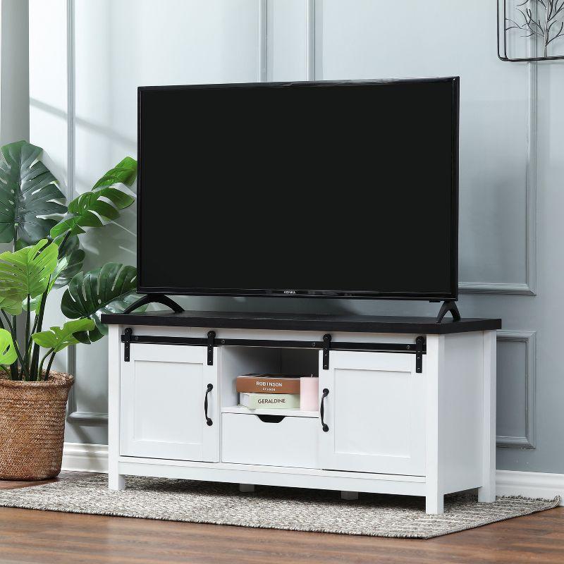 LuxenHome Modern Farmhouse White with Dark Brown 47.3" Wide TV Stand for TVs Up To 55-Inch