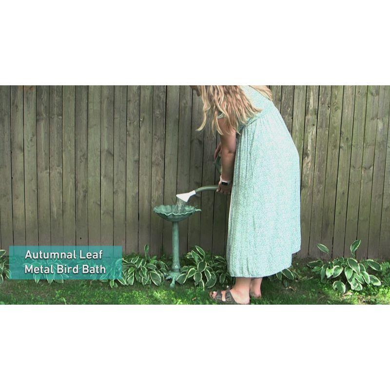 SunnyDaze Decor Autumnal Leaf Freestanding Cast Aluminum Outdoor Bird Bath - Green Patina